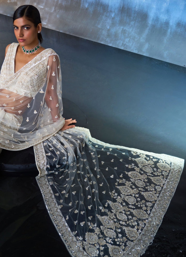 Ivory And Gold Embellished Sequined Saree Angad Singh - Fabilicious Fashion
