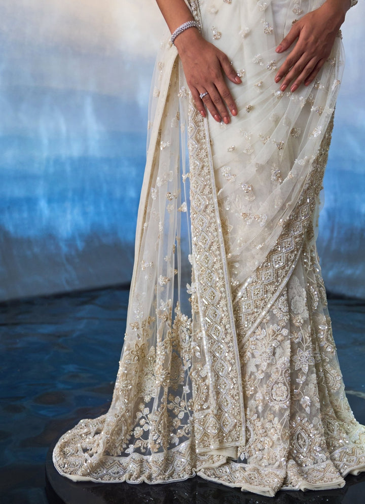 Ivory And Gold Embellished Sequined Saree Angad Singh - Fabilicious Fashion
