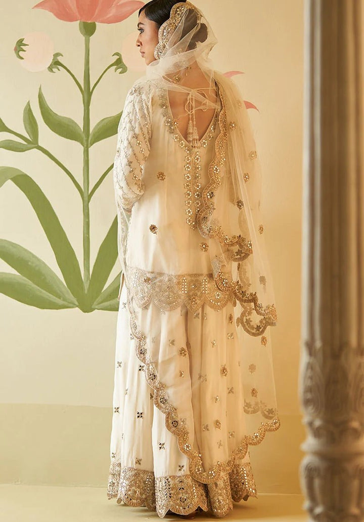 Ivory and Muted Rose Gold Mirror Work Silk Kurta Set Angad Singh - Fabilicious Fashion