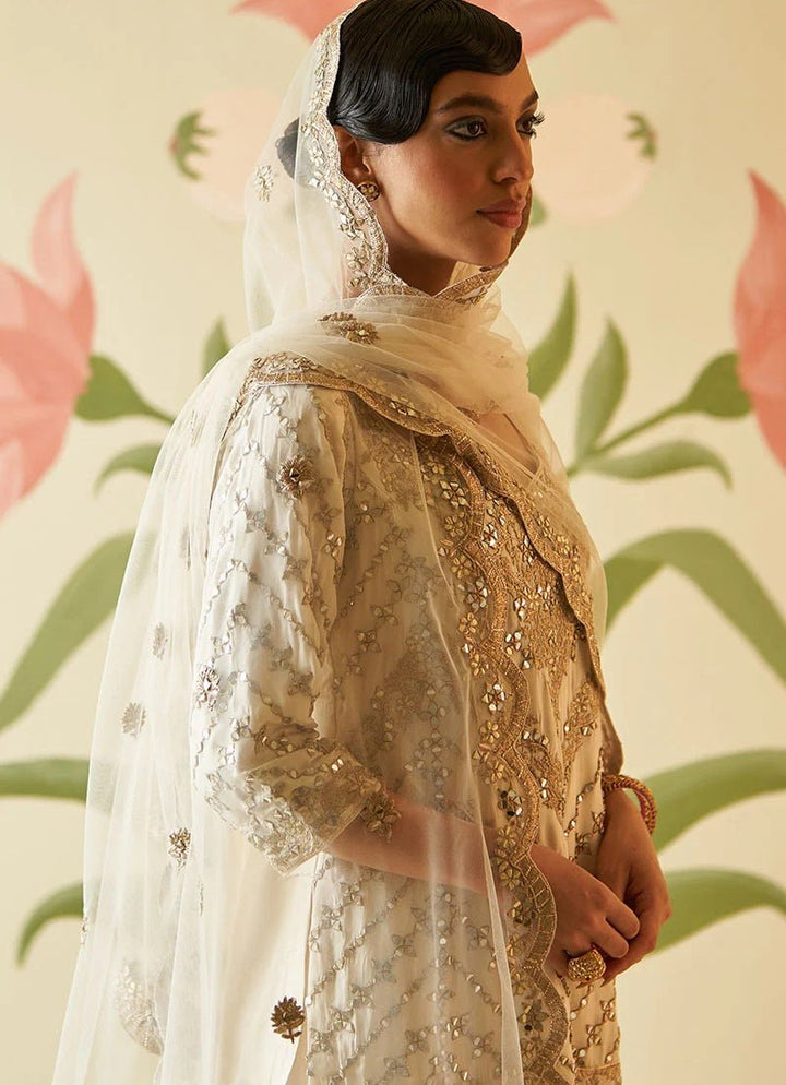 Ivory and Muted Rose Gold Mirror Work Silk Kurta Set Angad Singh - Fabilicious Fashion