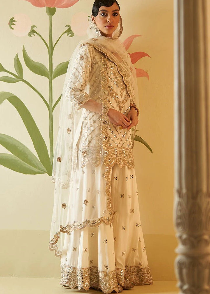 Ivory and Muted Rose Gold Mirror Work Silk Kurta Set Angad Singh - Fabilicious Fashion