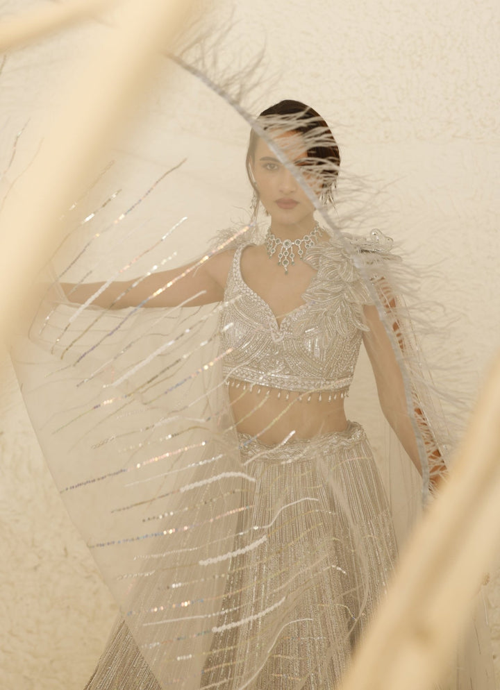 Ivory Bridal Embroidered Lehenga Set Studio Iris - Fabilicious Fashion