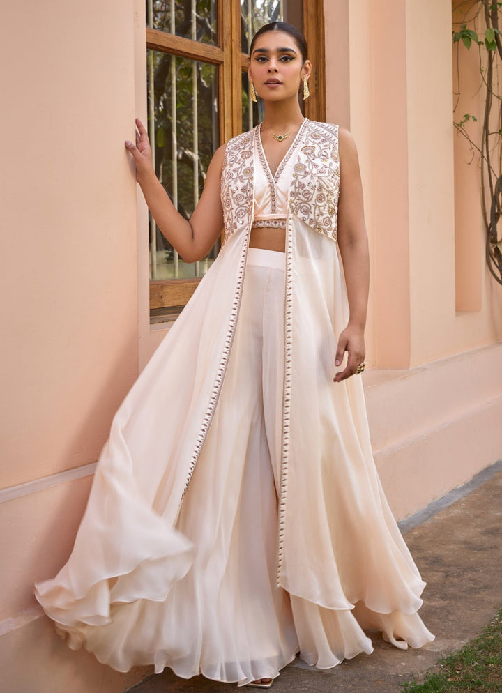 Ivory Embellished Sharara Set With Cape Isha Gupta Tayal - Fabilicious Fashion