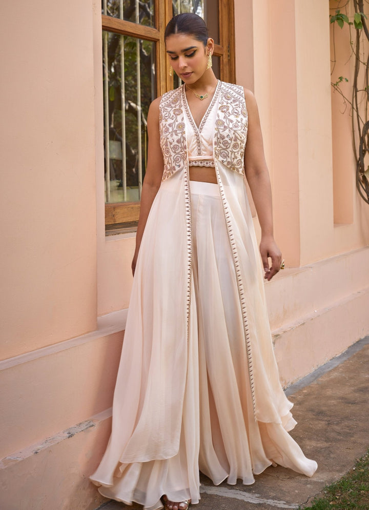 Ivory Embellished Sharara Set With Cape Isha Gupta Tayal - Fabilicious Fashion