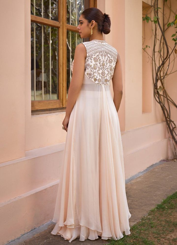 Ivory Embellished Sharara Set With Cape Isha Gupta Tayal - Fabilicious Fashion