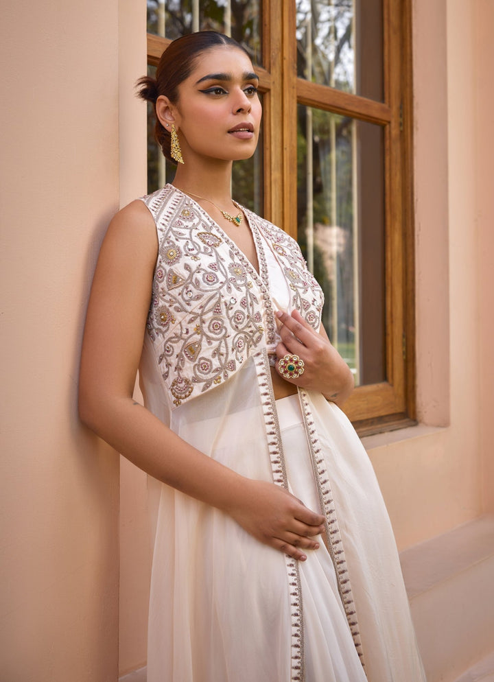 Ivory Embellished Sharara Set With Cape Isha Gupta Tayal - Fabilicious Fashion