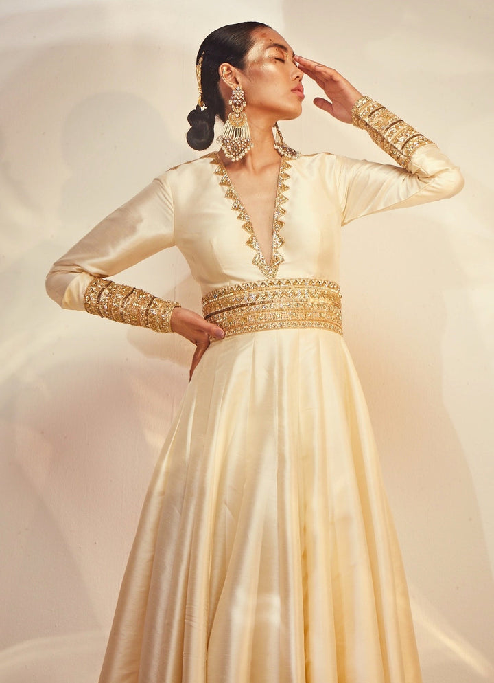 Ivory Embroidered Anarkali Gown Akara - Fabilicious Fashion