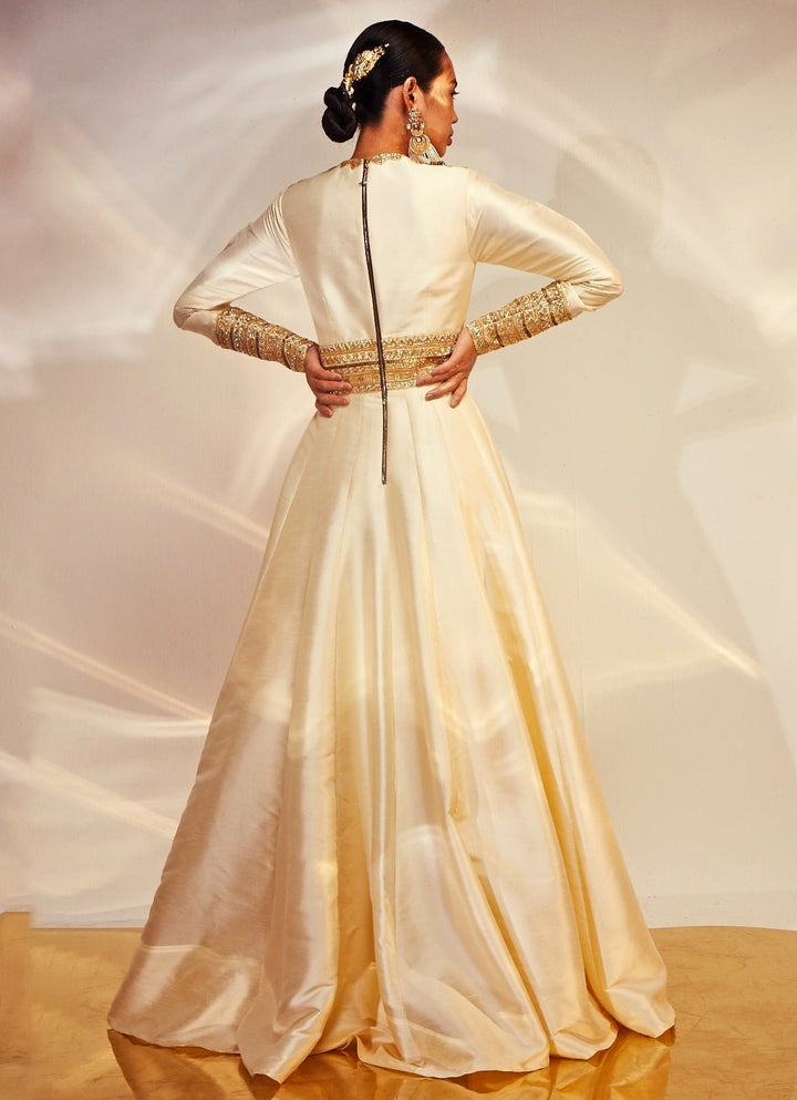 Ivory Embroidered Anarkali Gown Akara - Fabilicious Fashion