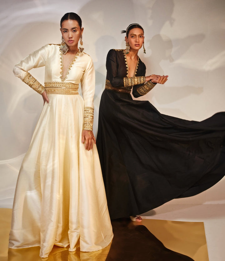 Ivory Embroidered Anarkali Gown Akara - Fabilicious Fashion