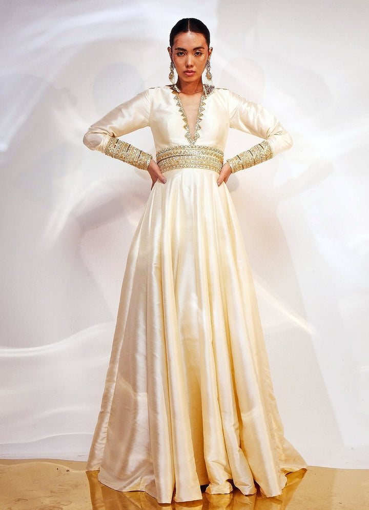 Ivory Embroidered Anarkali Gown Akara - Fabilicious Fashion