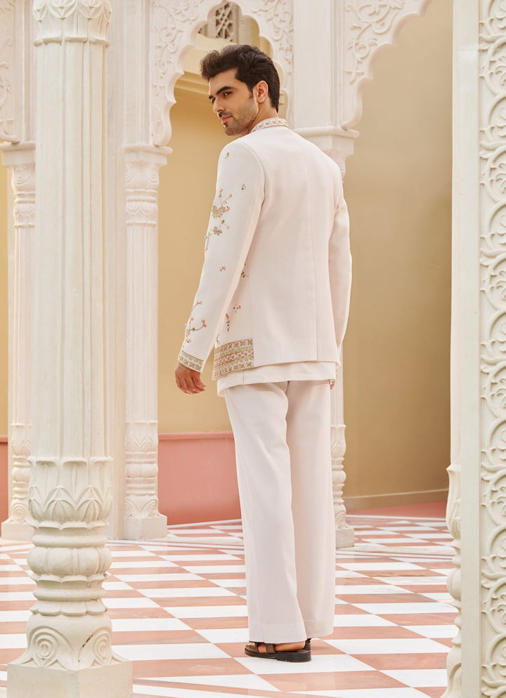 Ivory Embroidered Bandhgala Jacket Set Contrast By Parth - Fabilicious Fashion