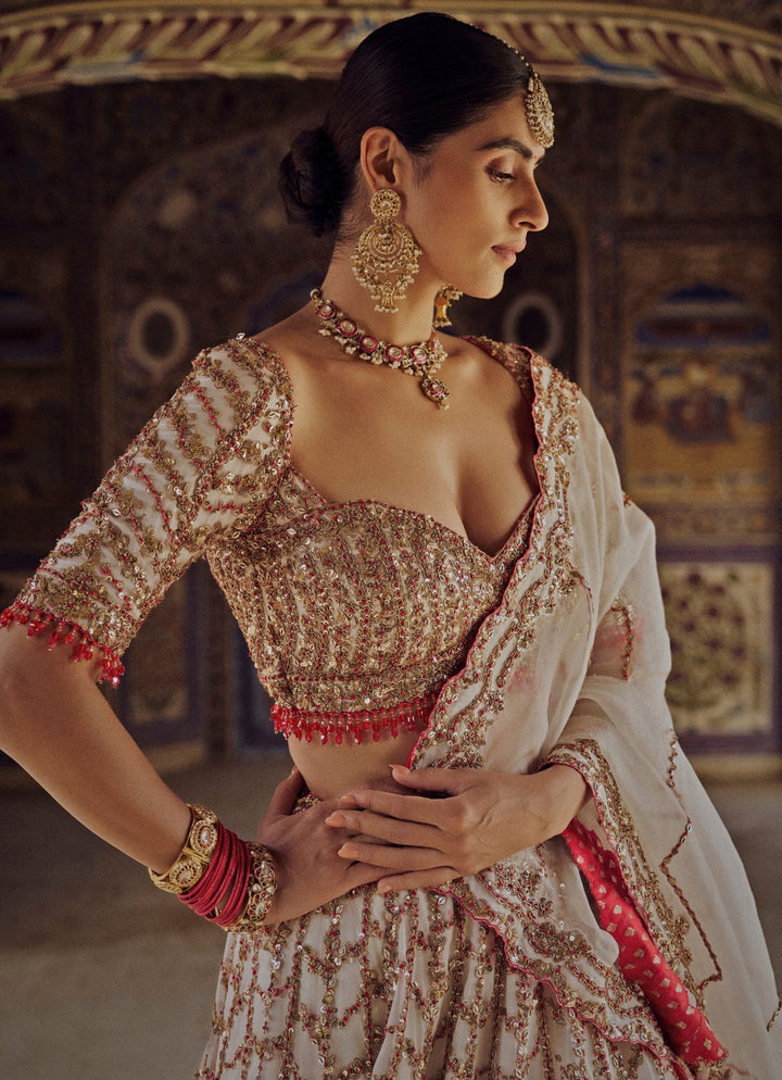 Ivory Embroidered Bridal Lehenga Set Nitika Gujral - Fabilicious Fashion