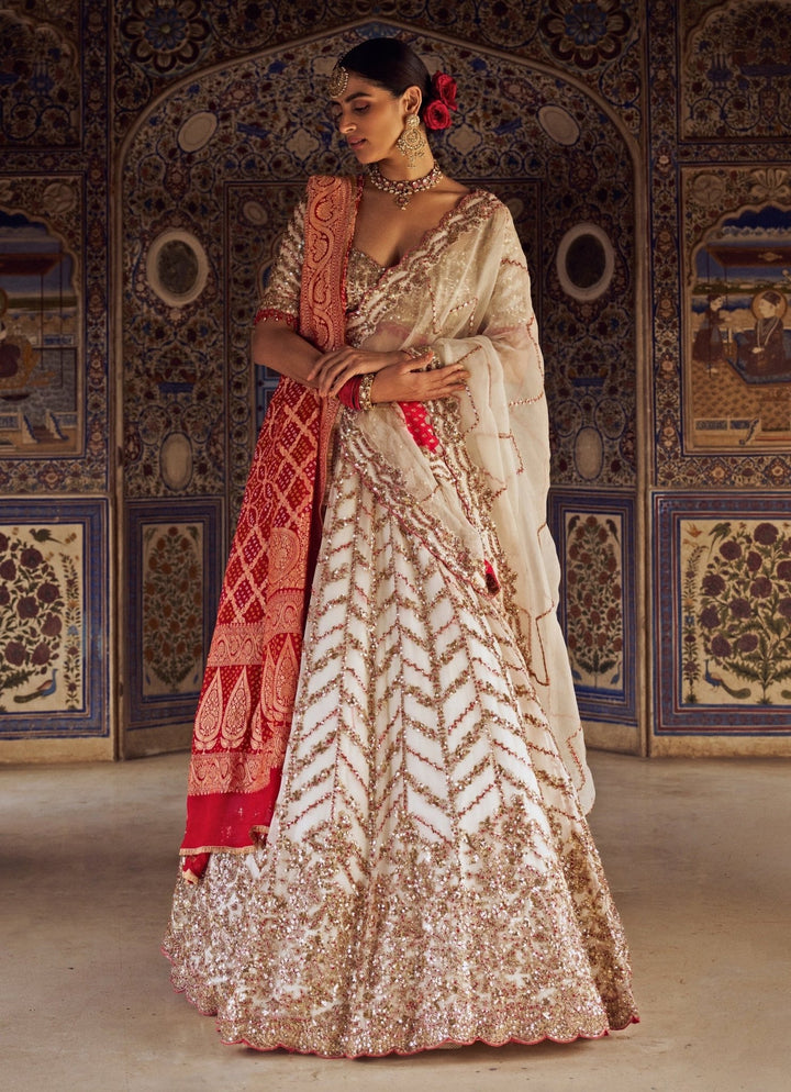 Ivory Embroidered Bridal Lehenga Set Nitika Gujral - Fabilicious Fashion