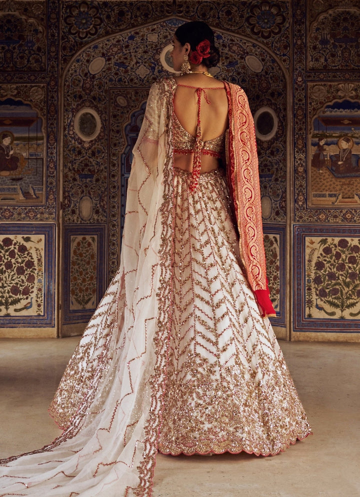 Ivory Embroidered Bridal Lehenga Set Nitika Gujral - Fabilicious Fashion