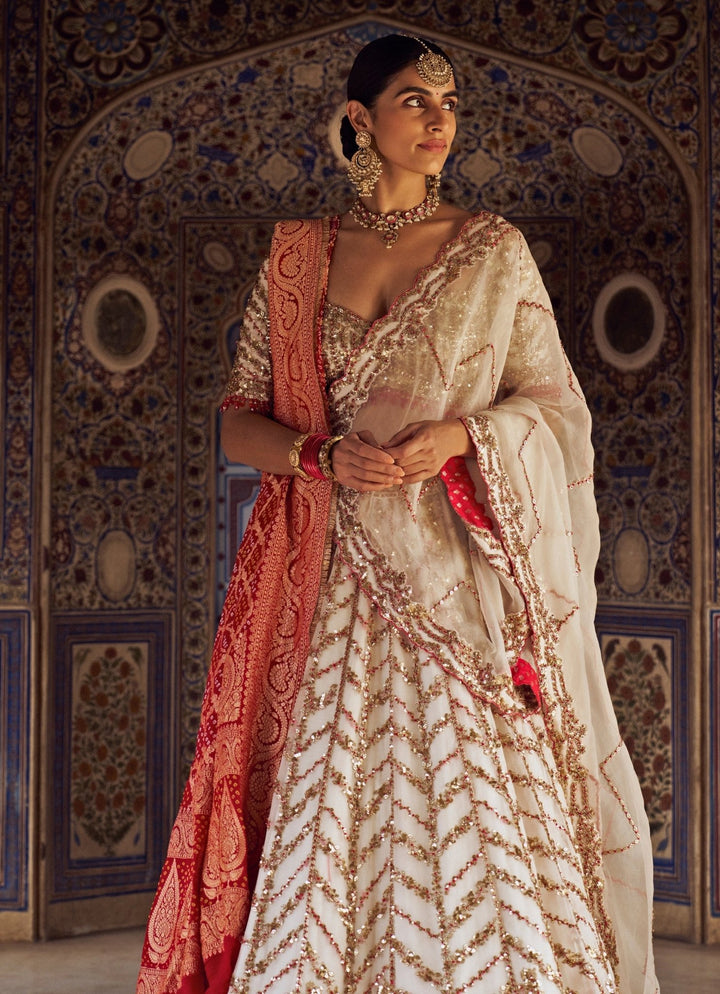 Ivory Embroidered Bridal Lehenga Set Nitika Gujral - Fabilicious Fashion