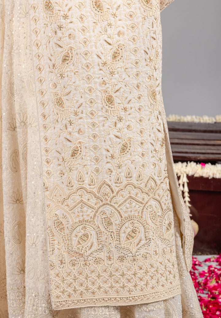 Ivory Embroidered Georgette Sherwani Set Kalpraag - Fabilicious Fashion