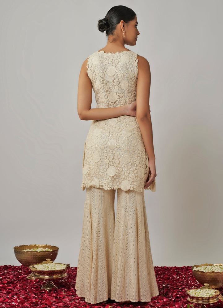 Ivory Embroidered Kurta Sharara Set Renee Label - Fabilicious Fashion