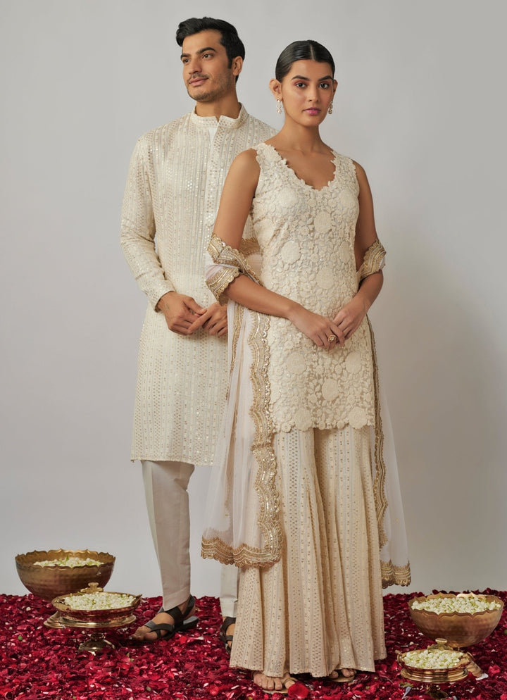 Ivory Embroidered Kurta Sharara Set Renee Label - Fabilicious Fashion
