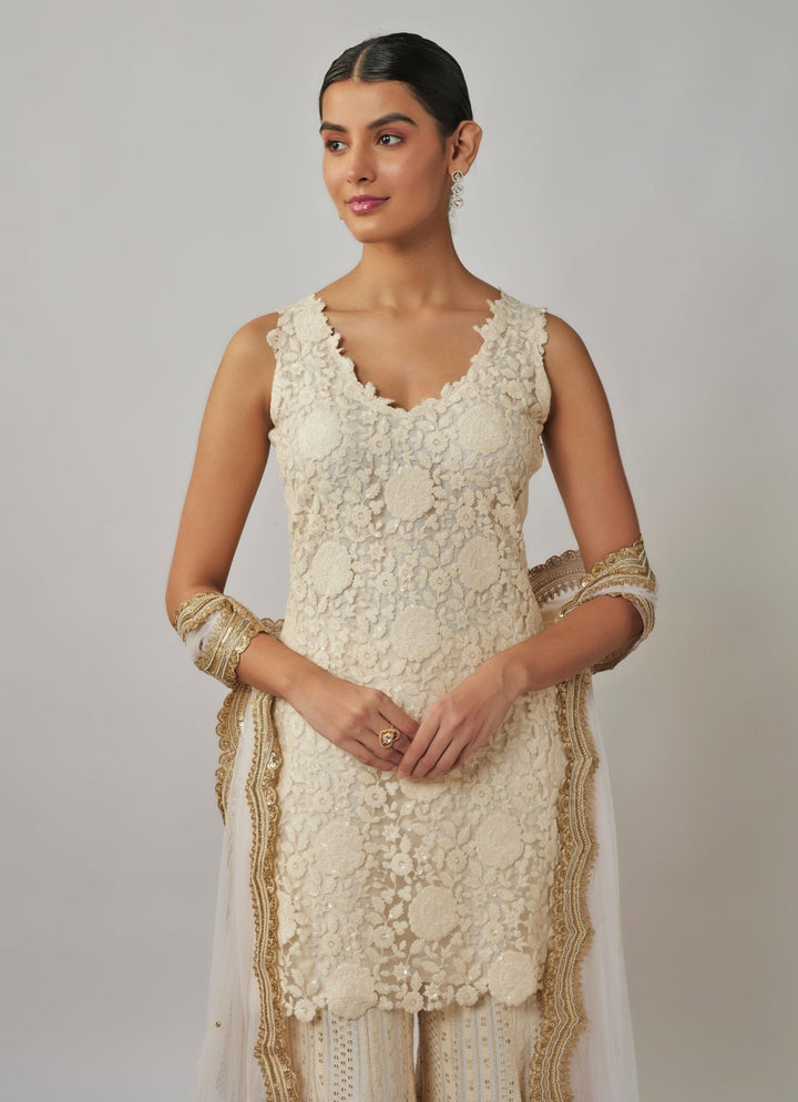 Ivory Embroidered Kurta Sharara Set Renee Label - Fabilicious Fashion