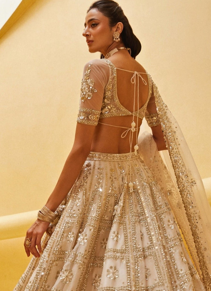 Ivory Embroidered Organza Bridal Lehenga Prevasu - Fabilicious Fashion