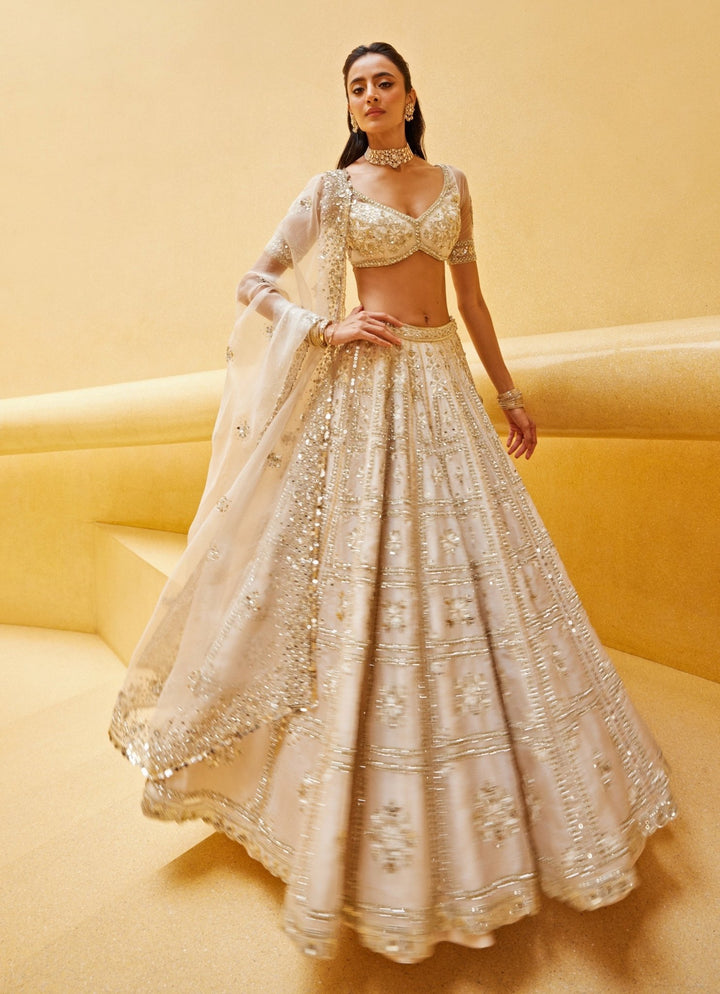 Ivory Embroidered Organza Bridal Lehenga Prevasu - Fabilicious Fashion