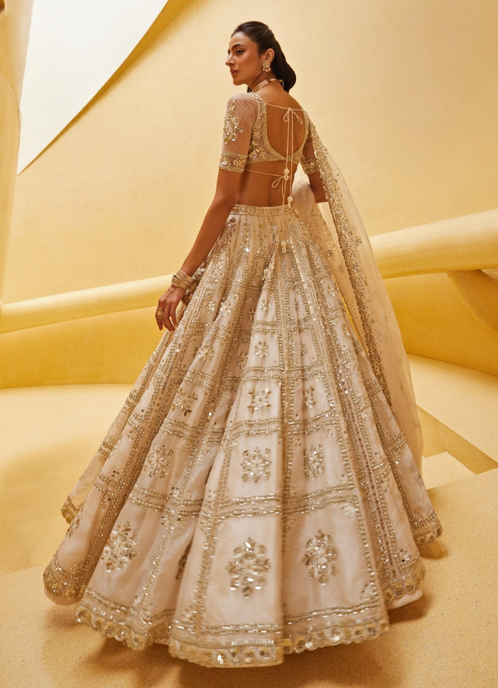 Ivory Embroidered Organza Bridal Lehenga Prevasu - Fabilicious Fashion