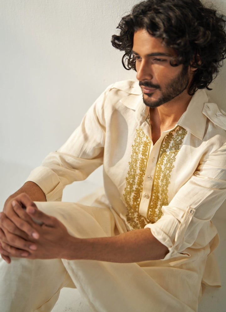 Ivory Embroidered Pathani Kurta Set Studio Bagechaa - Men - Fabilicious Fashion