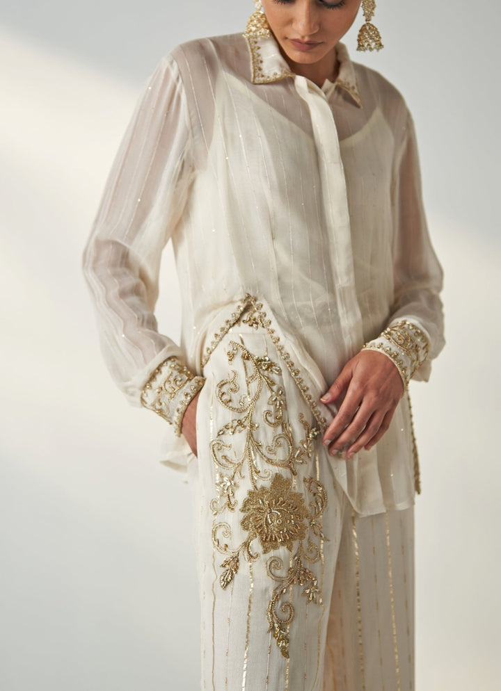 Ivory Embroidered Shirt And Pant Set Studio Bagechaa - Fabilicious Fashion