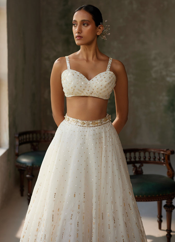 Ivory Embroidered Silk Organza Lehenga Set Zoon Tribe - Fabilicious Fashion