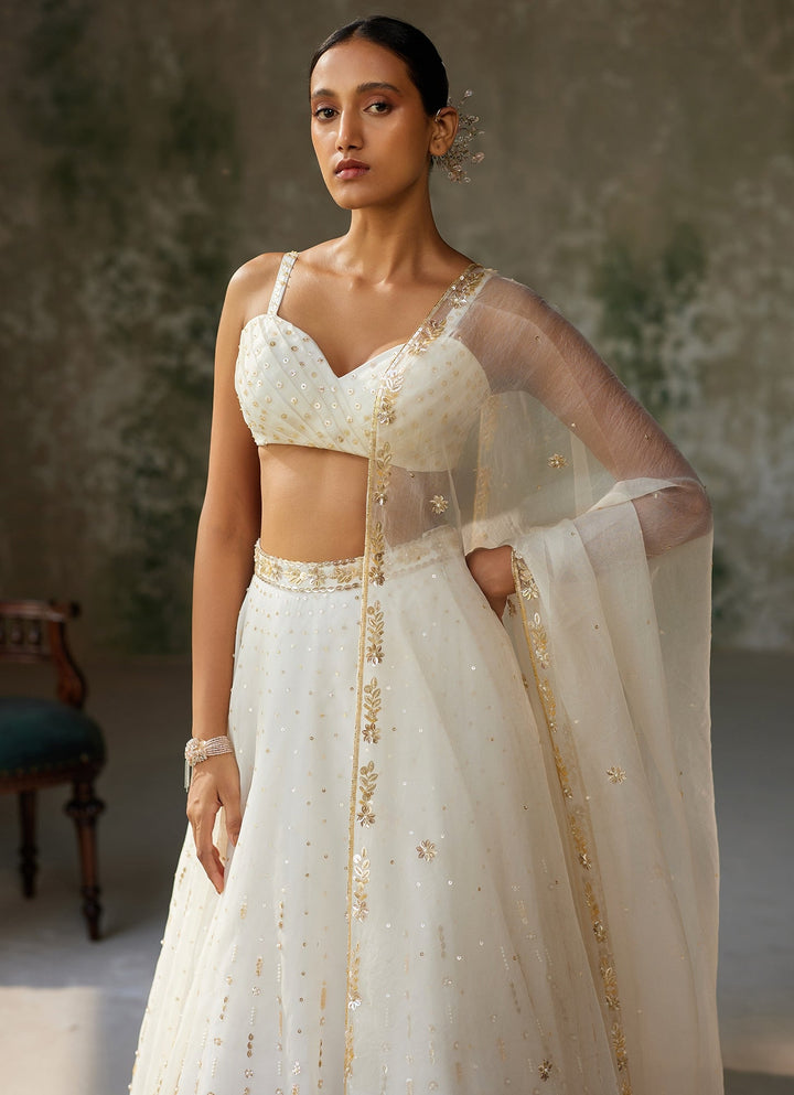 Ivory Embroidered Silk Organza Lehenga Set Zoon Tribe - Fabilicious Fashion