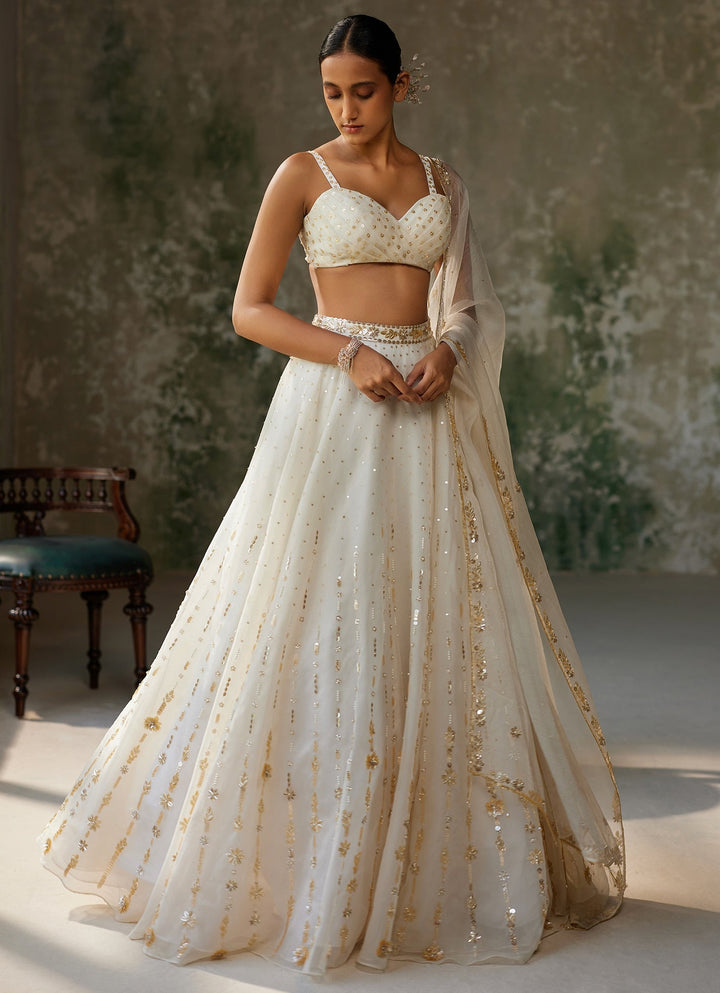 Ivory Embroidered Silk Organza Lehenga Set Zoon Tribe - Fabilicious Fashion