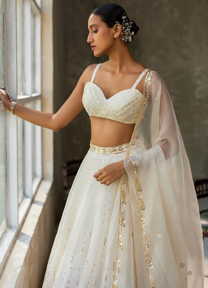 Ivory Embroidered Silk Organza Lehenga Set Zoon Tribe - Fabilicious Fashion
