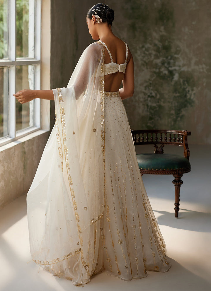 Ivory Embroidered Silk Organza Lehenga Set Zoon Tribe - Fabilicious Fashion