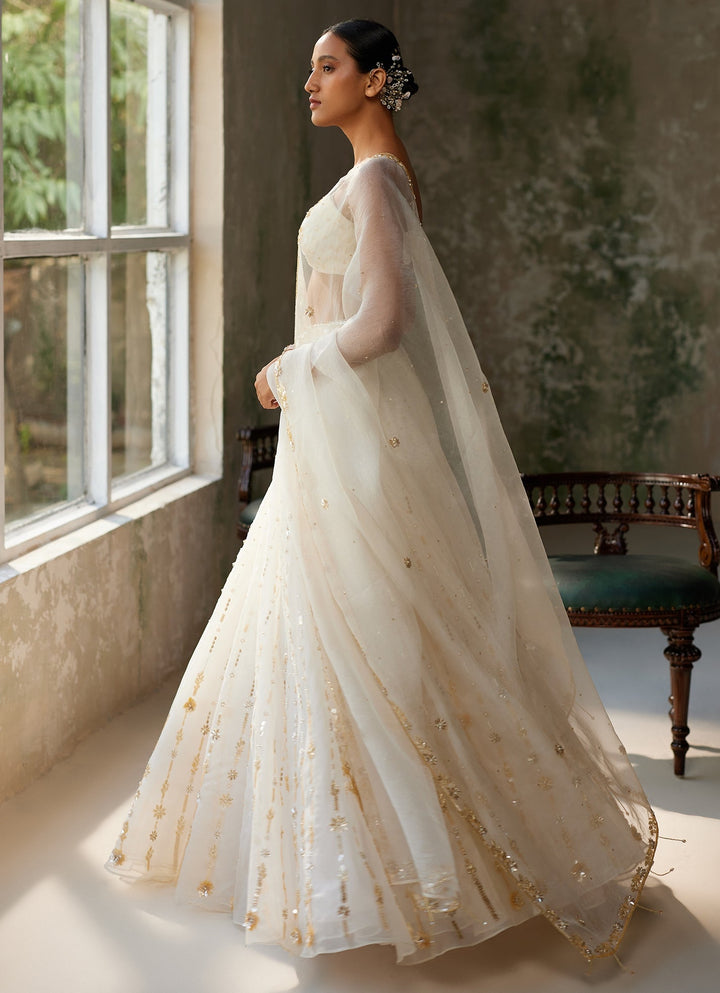 Ivory Embroidered Silk Organza Lehenga Set Zoon Tribe - Fabilicious Fashion