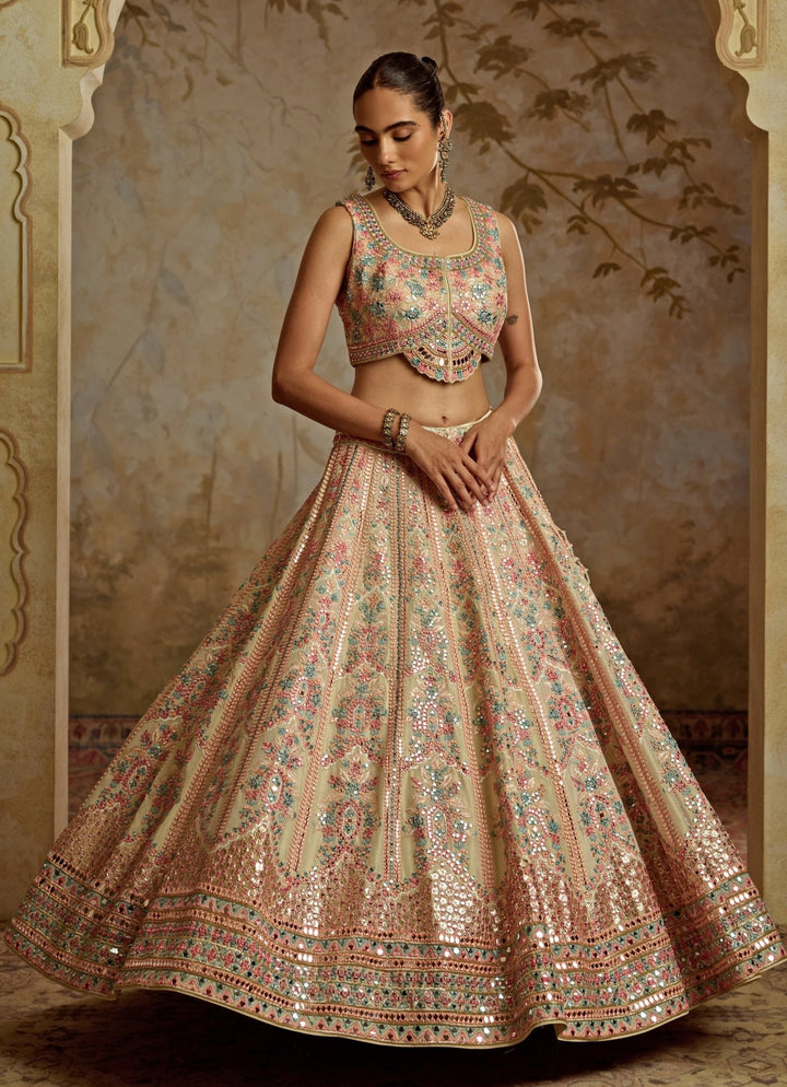 Ivory Embroidered Tissue Lehenga Suhino - Fabilicious Fashion