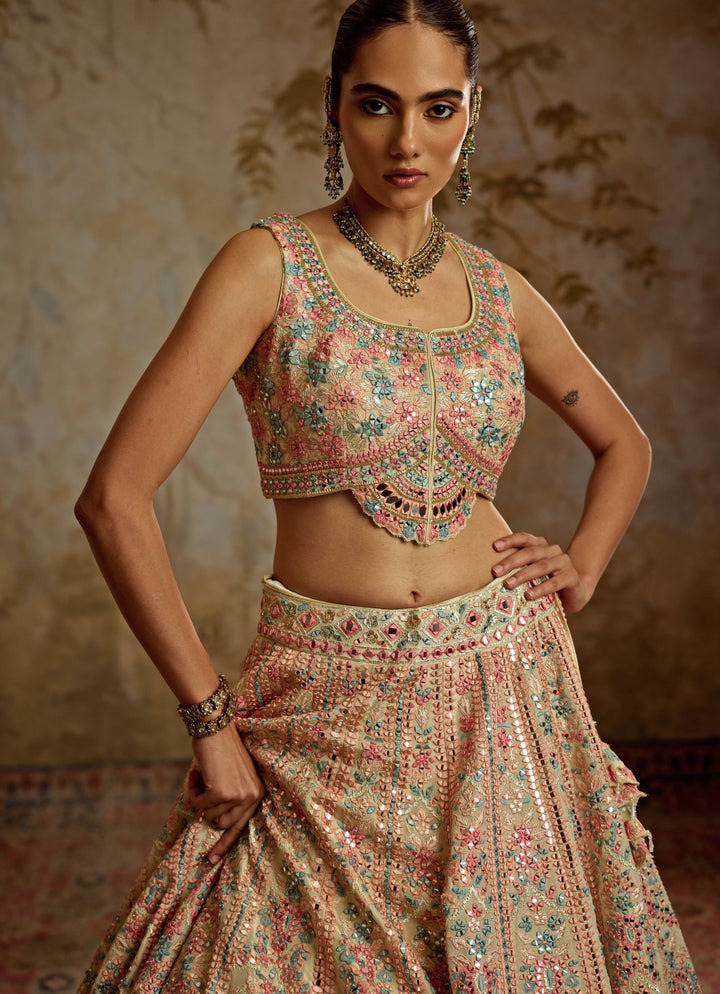 Ivory Embroidered Tissue Lehenga Suhino - Fabilicious Fashion