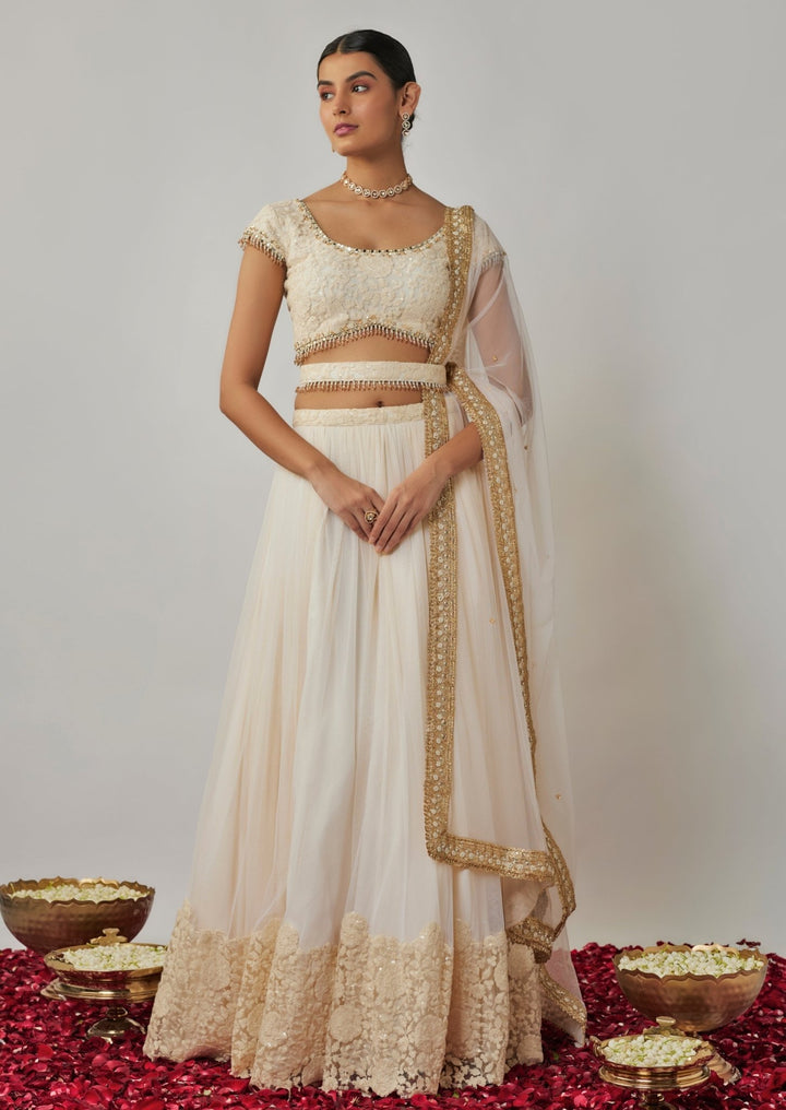 Ivory Floral Embroidered Lehenga Set Renee Label - Fabilicious Fashion