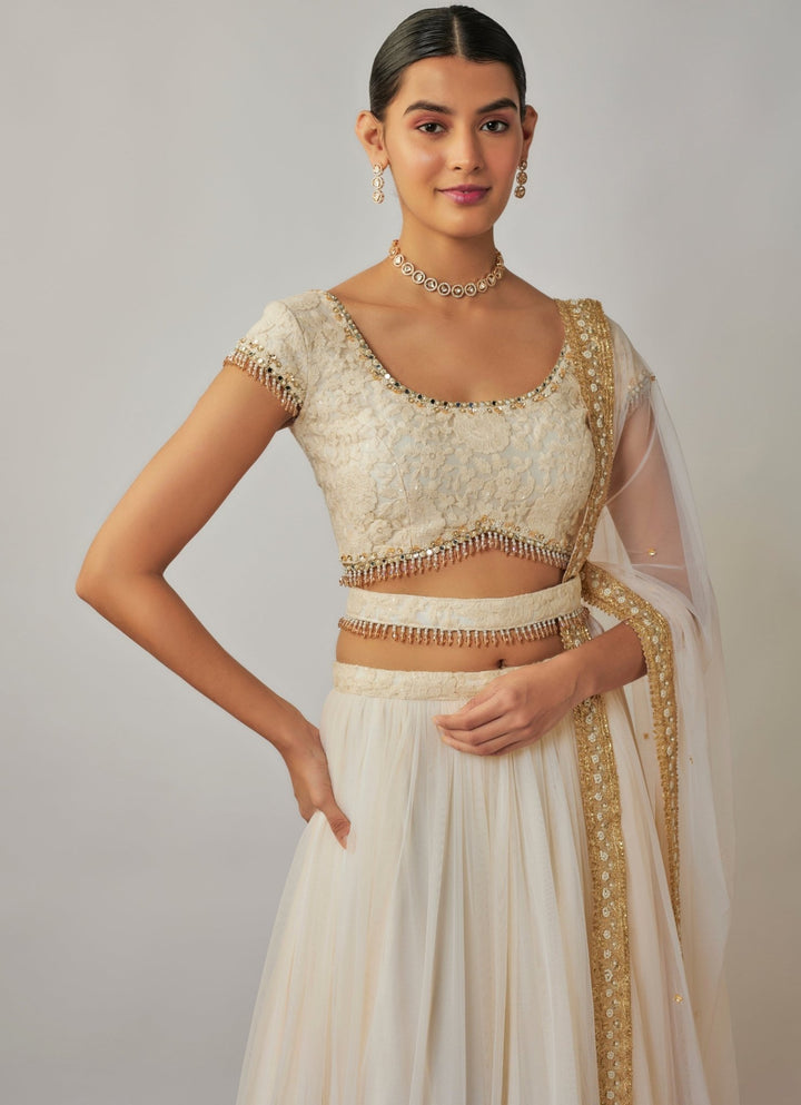 Ivory Floral Embroidered Lehenga Set Renee Label - Fabilicious Fashion