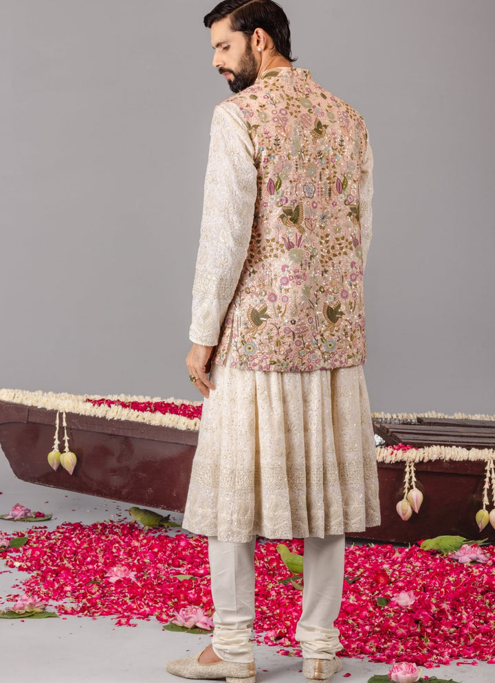 Ivory Georgette Anarkali Jacket Set Kalpraag - Fabilicious Fashion