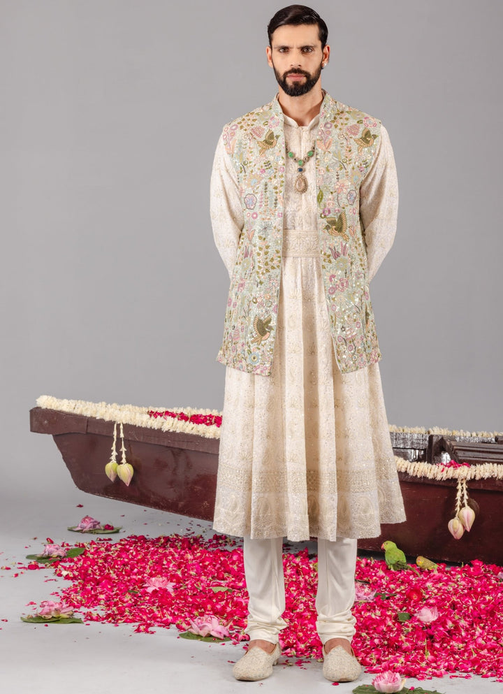 Ivory Georgette Anarkali Jacket Set Kalpraag - Fabilicious Fashion