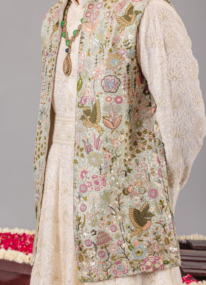 Ivory Georgette Anarkali Jacket Set Kalpraag - Fabilicious Fashion