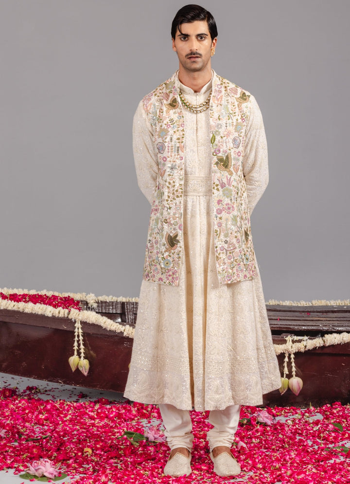 Ivory Georgette Anarkali Jacket Set Kalpraag - Fabilicious Fashion