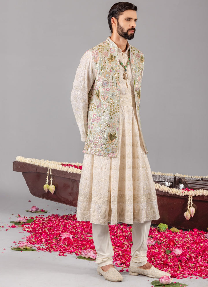 Ivory Georgette Anarkali Jacket Set Kalpraag - Fabilicious Fashion