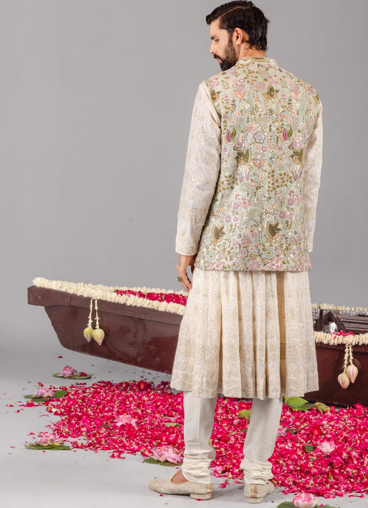 Ivory Georgette Anarkali Jacket Set Kalpraag - Fabilicious Fashion