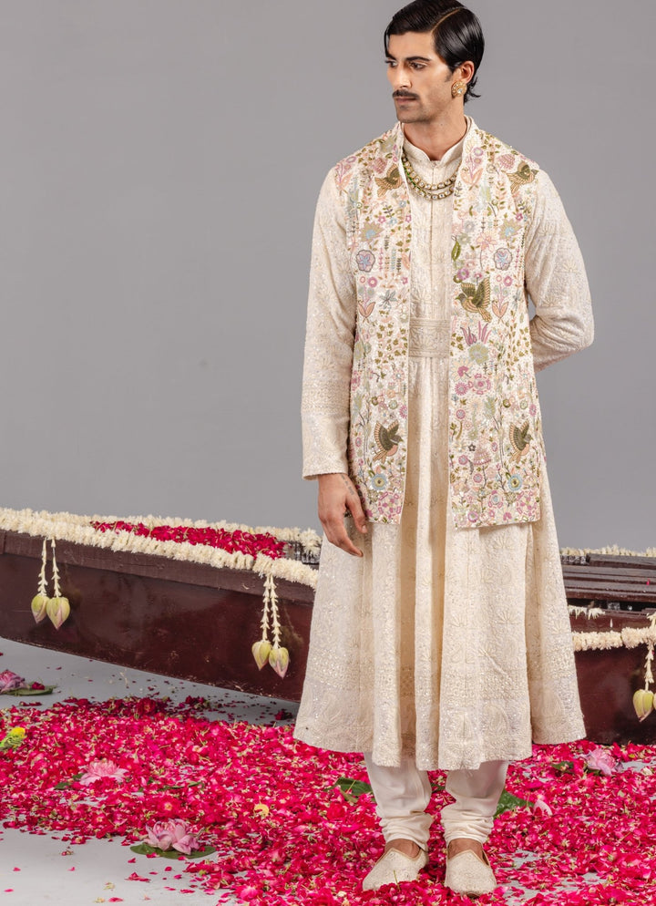 Ivory Georgette Anarkali Jacket Set Kalpraag - Fabilicious Fashion