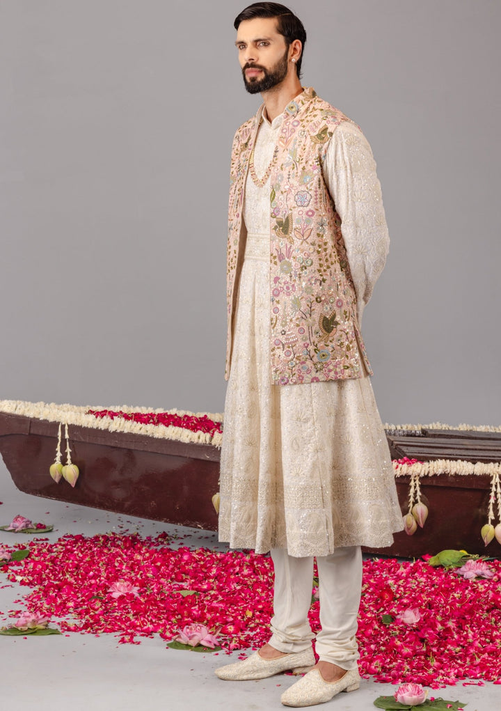 Ivory Georgette Anarkali Jacket Set Kalpraag - Fabilicious Fashion