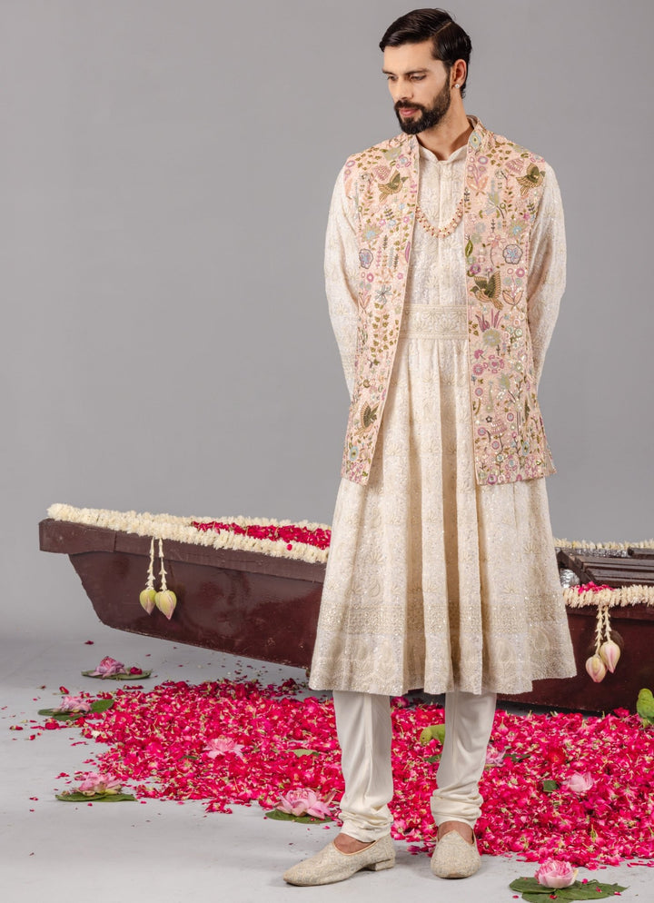 Ivory Georgette Anarkali Jacket Set Kalpraag - Fabilicious Fashion