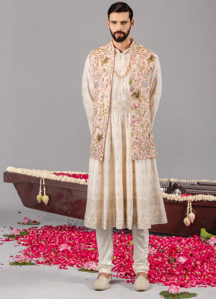 Ivory Georgette Anarkali Jacket Set Kalpraag - Fabilicious Fashion