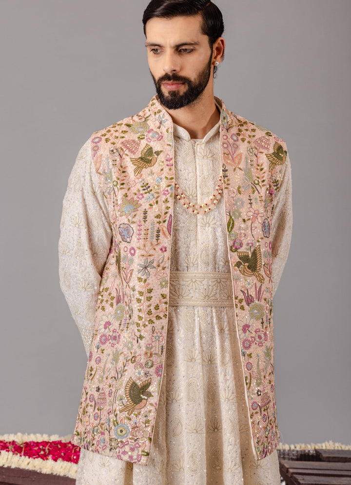 Ivory Georgette Anarkali Jacket Set Kalpraag - Fabilicious Fashion