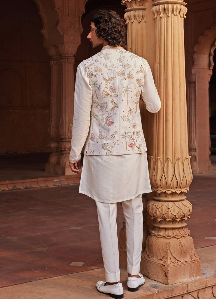 Ivory Kurta Set With An Embroidered Jacket Contrast By Parth - Fabilicious Fashion